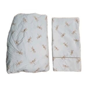 Cuddledown King Fitted Sheet PLUS Standard Pillowcase White Dragonflies Gold EUC
